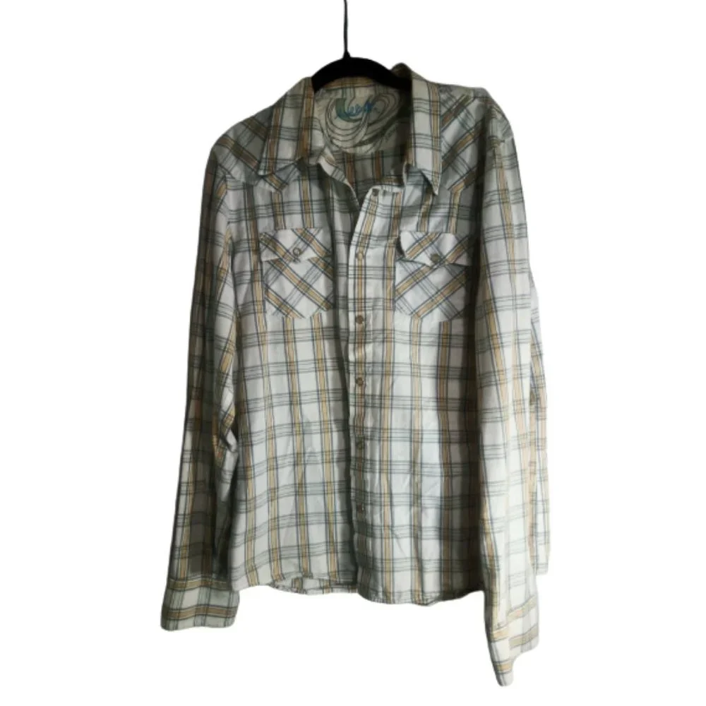Hollister Shirt Snap Up Men's Size L Snap To Pointed Collar Plaid Western - Picture 1 of 5